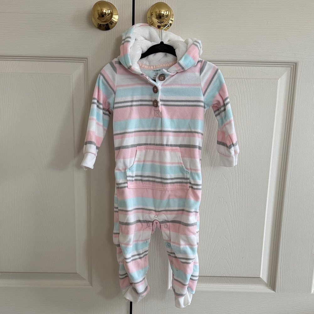 Carter's Striped Hooded Onesie in Pink and Blue
